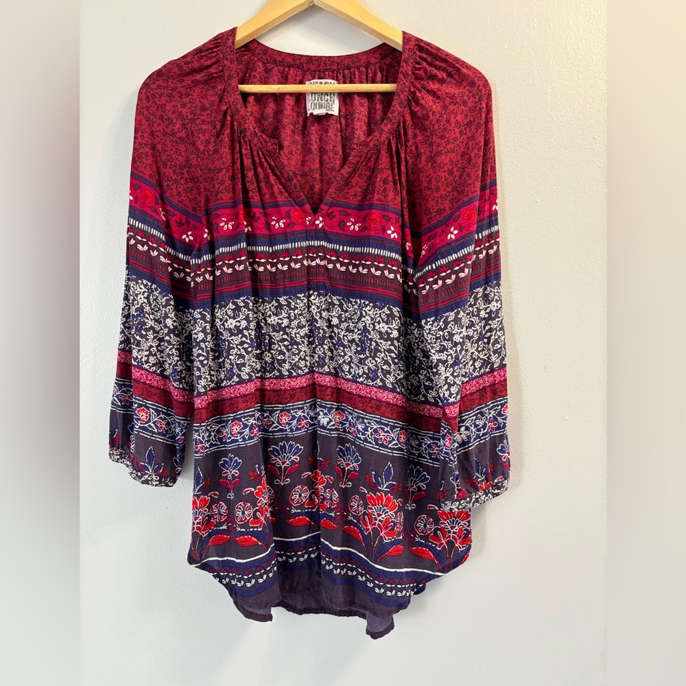 BeachLunchLounge Boho Floral Blouse V-Neck Viscose Peasant Top Festival Size M - Picture 2 of 9